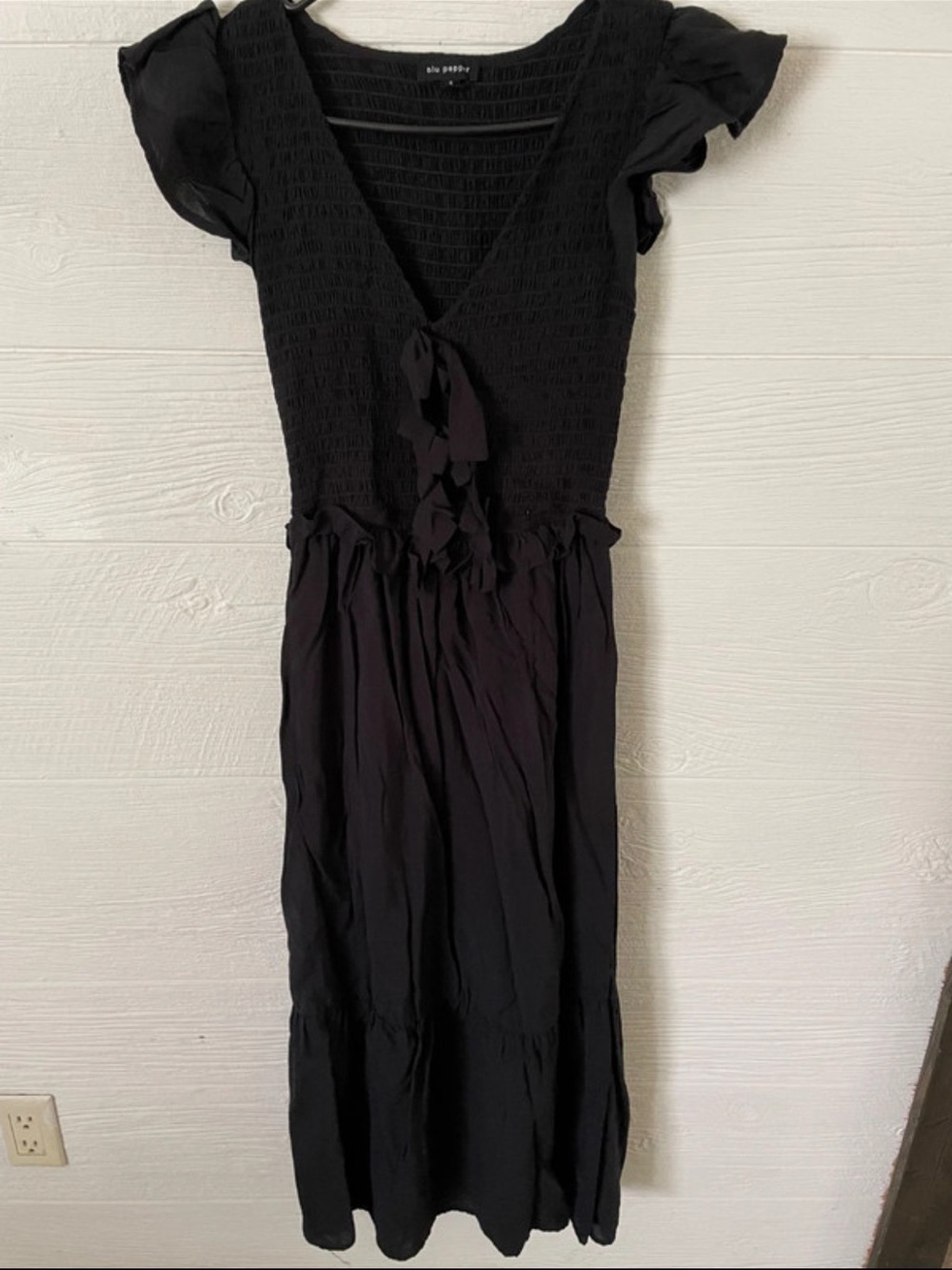 Blu Pepper Black Smocked Tie-Front Maxi Dress